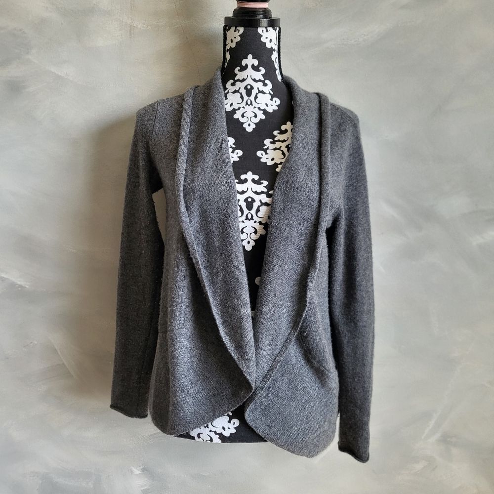 ELLIE KAI Gray Cocoon Draped Shawl Collar Open Front Cardigan 100% Cashmere XS